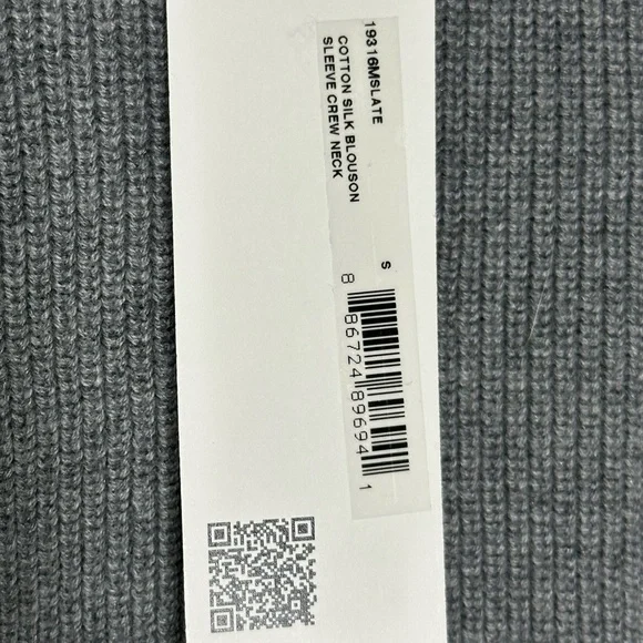 White + Warren Cotton Silk Blouson Sleeve Crew Neck Sweater Slate Gray 19316M S - Picture 4 of 5